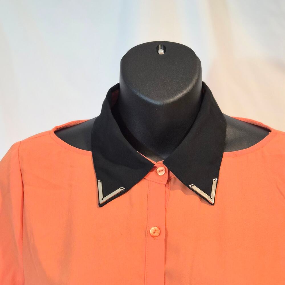 Tea N Rose Orange Peter Pan Collar Blouse Metal Tips Size S
